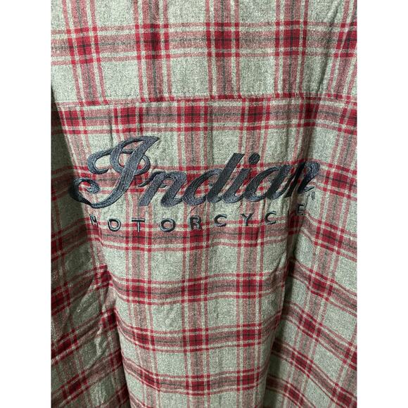 New Indian Motorcycle Men's Phoenix Flannel Plaid Shirt, Gray Size XL - Picture 4 of 4